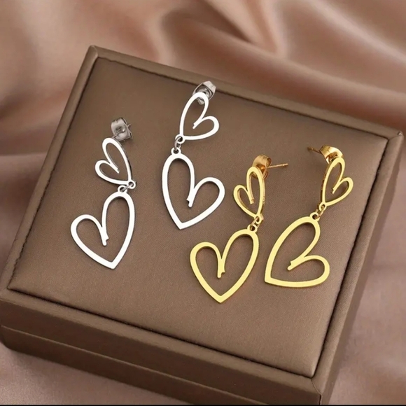 NEW!  Double hollow heart earrings - Picture 7 of 8